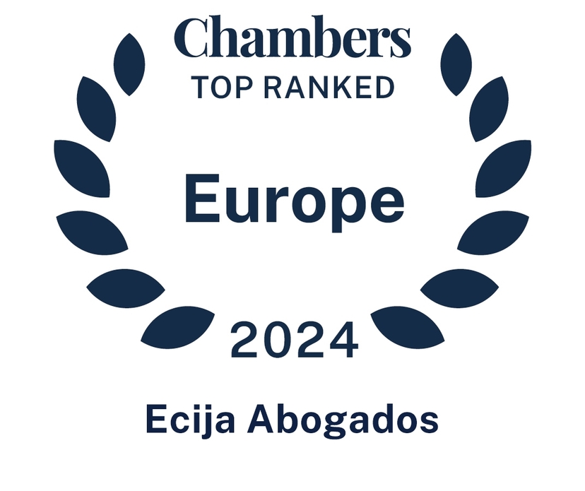 Logo de Chambers destacando a Ecija Abogados como una de las mejores firmas en Europa para 2024.